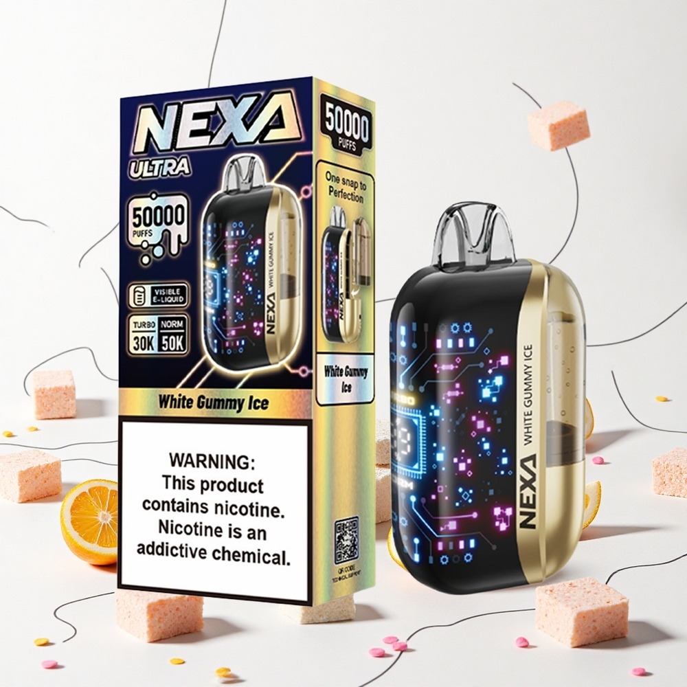 NEXA Ultra 50000 Puffs Fehér Gummy Ice 20ml előre töltött kapacitás 800mah akkumulátor kapacitás Hungary Vapes