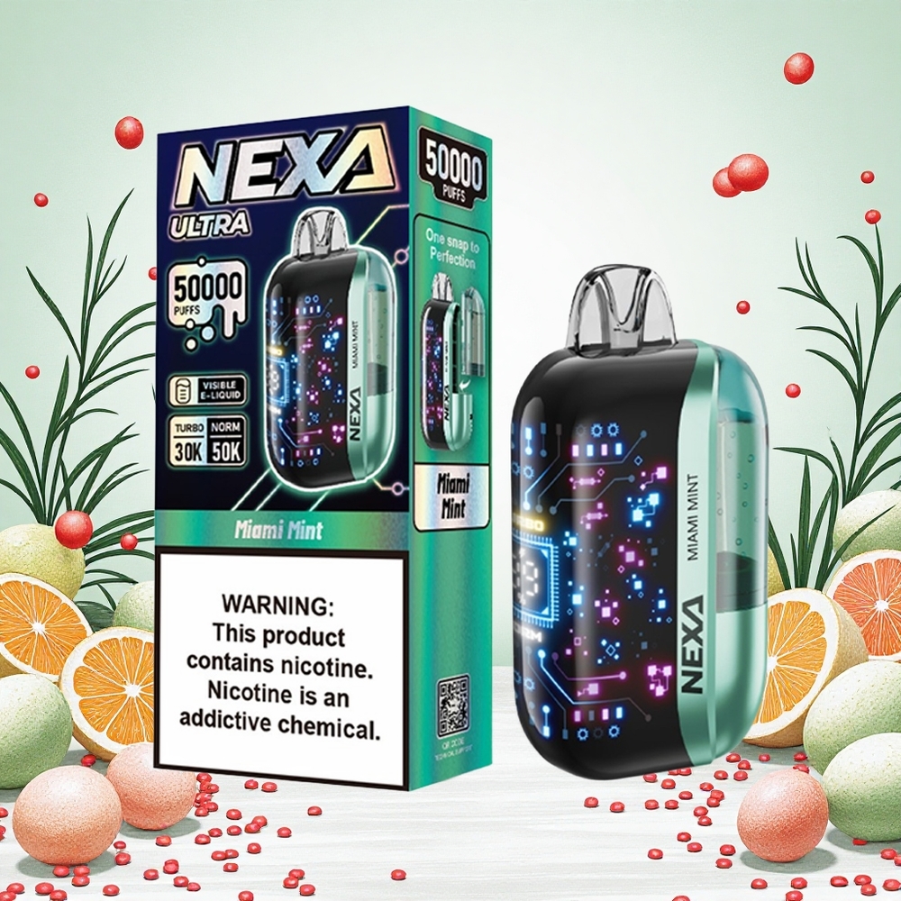 NEXA Ultra 50000 Puffs Miami Menta 20ml Előre Töltött Kapacitás 800mah Akkumulátor Kapacitás Hungary Vapes