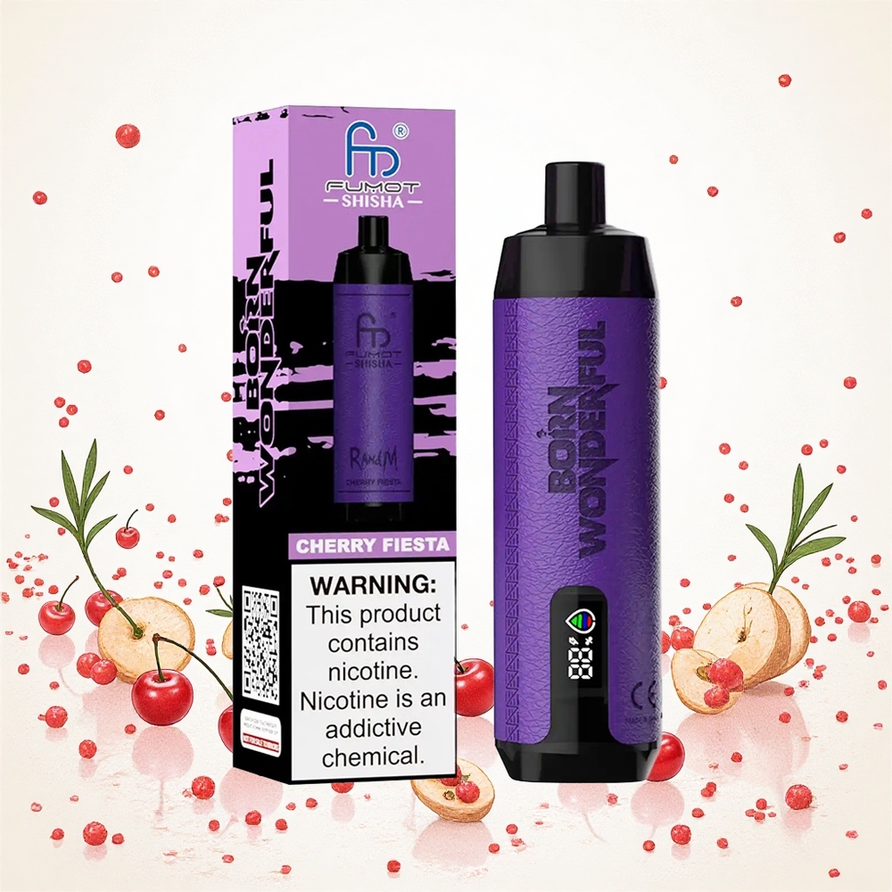 RandM Fumot Shisha 10000 Puffs Cseresznev Fesztivál 18ml előre töltött e-liquid 05 Nikotintartalom Hungary Vapes