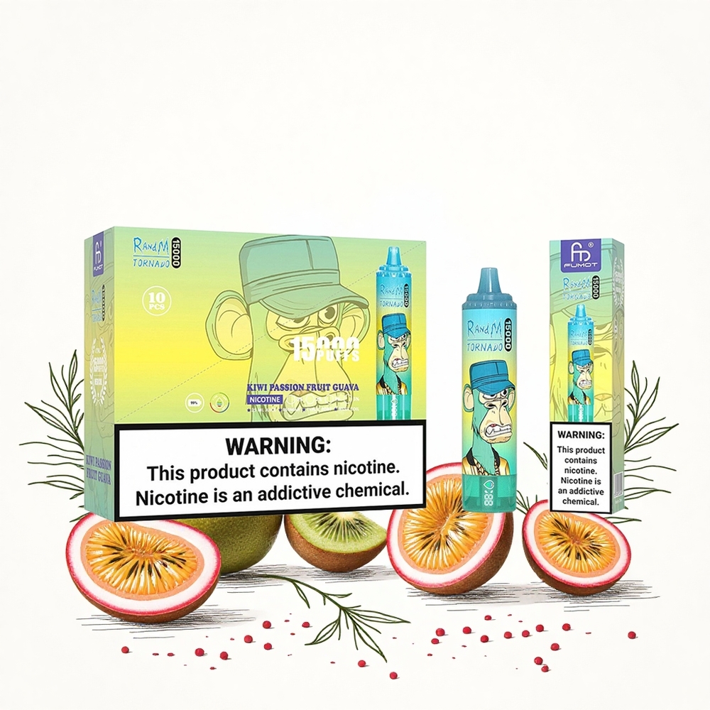 RandM Fumot Tornado 15000 Puffs Kiwi Passiógyümölcs Guava 25ml Folyadékkapacitás 850mAh Akkumulátor Hungary Vapes