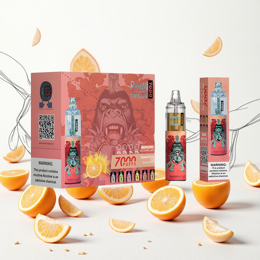 RandM Fumot Tornado 7000 Puffs 14 ML E-liquid Tangerin Jég Hungary Vapes