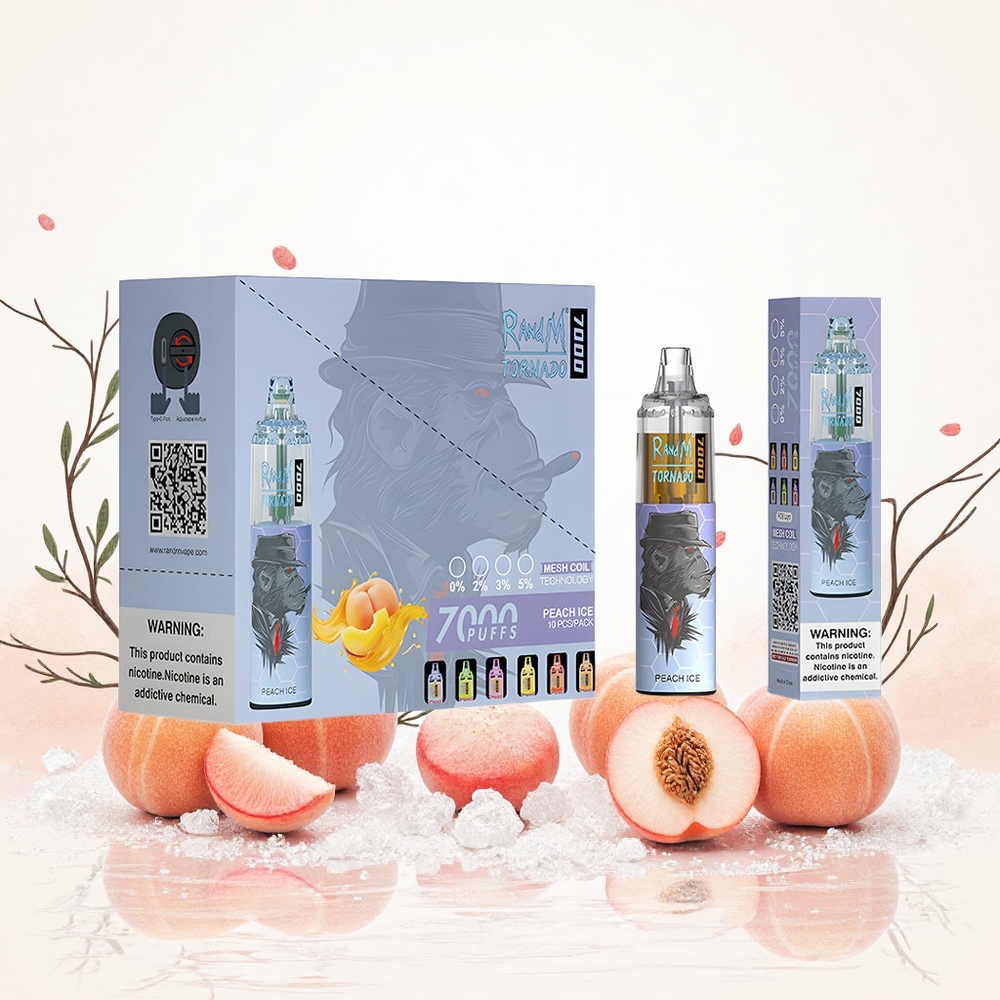 RandM Fumot Tornado 7000 Puffs 14 ML E-liquid Őszibarack Jég Hungary Vapes