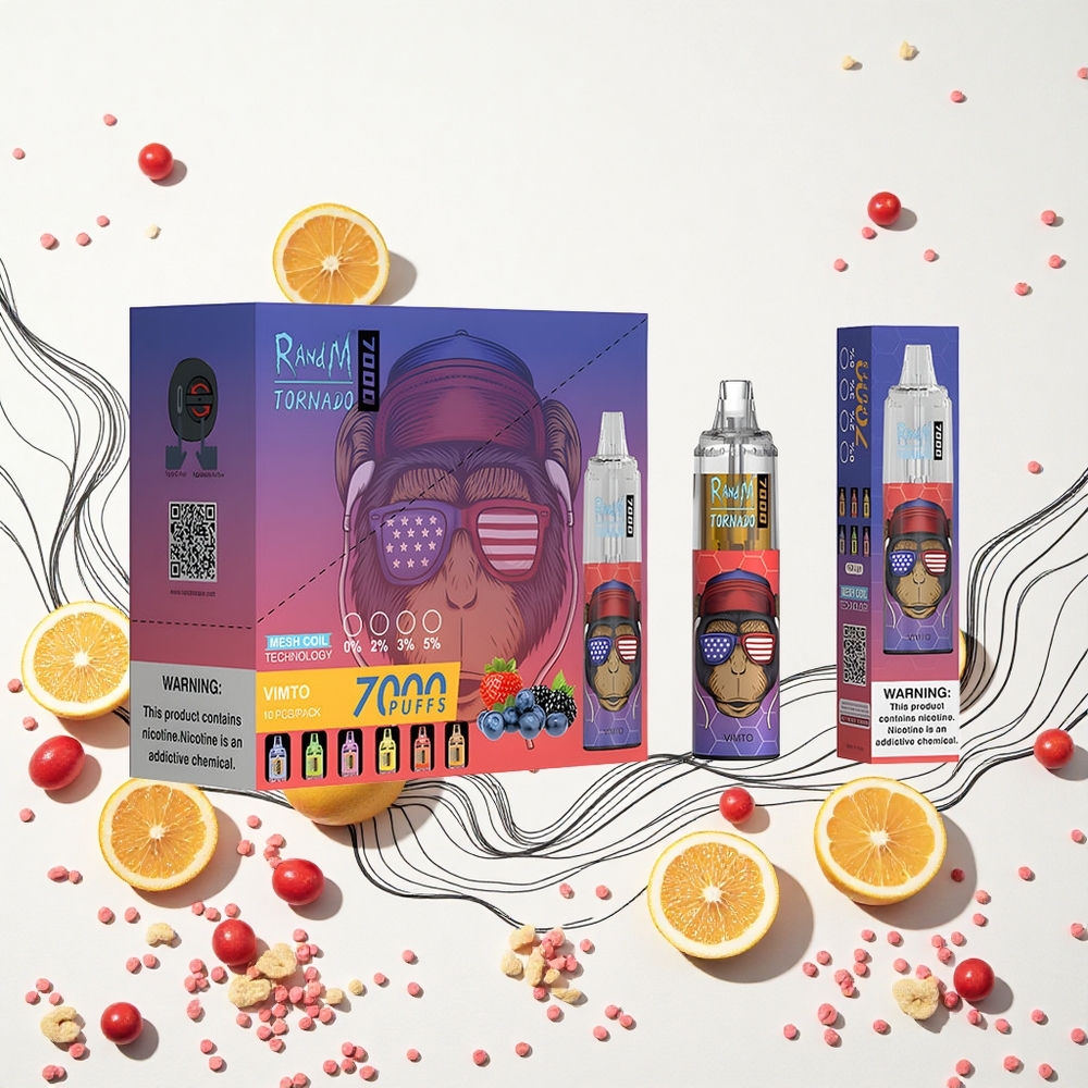 RandM Fumot Tornado 7000 Puffs Elszívható E-cigaretta Vimto 14 ML E-liquid és 850 MAH Battery Hungary Vapes