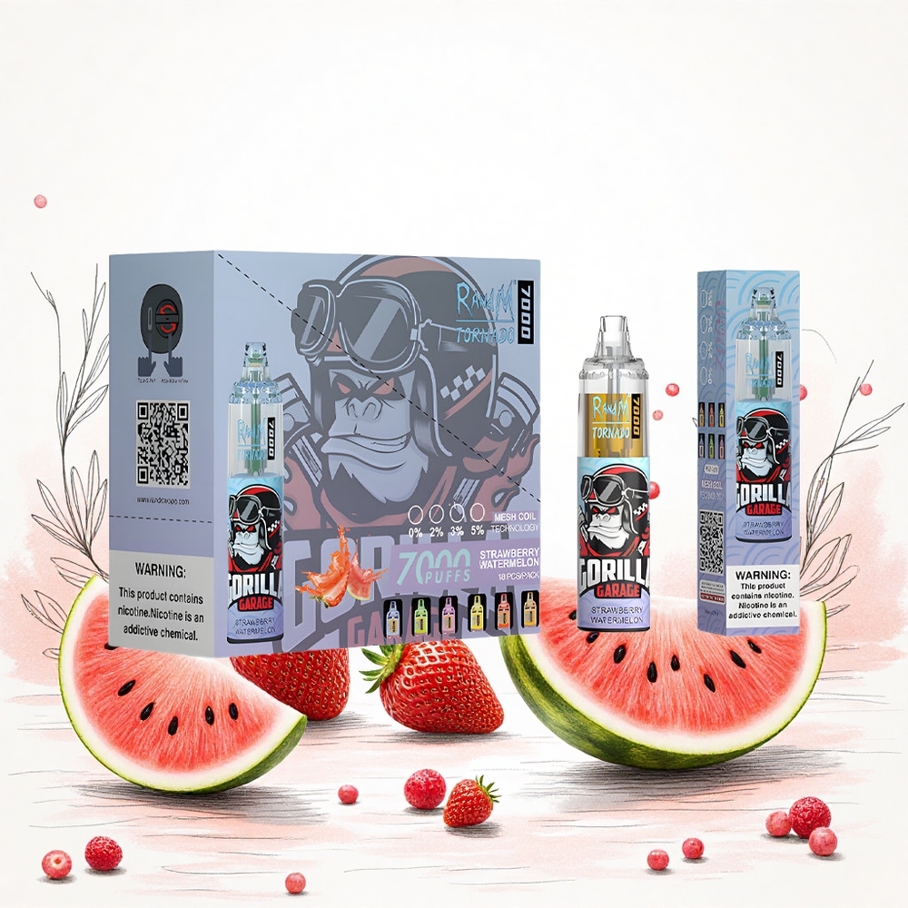 RandM Fumot Tornado 7000 Puffs Eper-Görögdinnye 14 ML E-liquid Mesh Coil Hungary Vapes