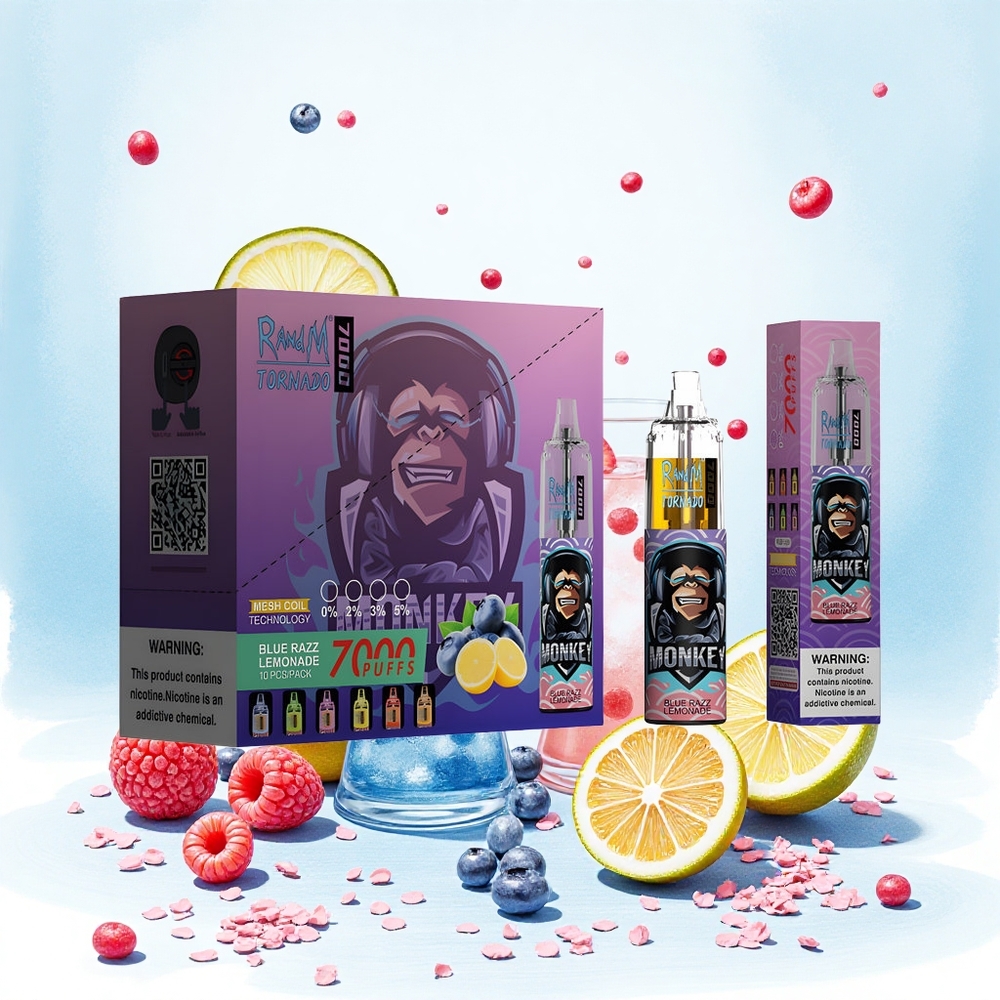 RandM Fumot Tornado 7000 Puffs Kék Málna Limonádé 14 ML E-liquid 850 MAH Battery Hungary Vapes