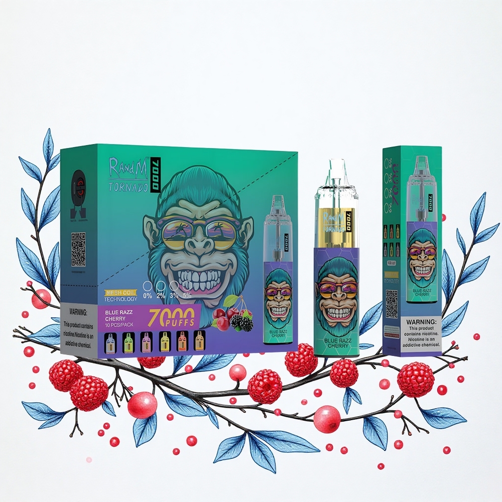 RandM Fumot Tornado 7000 Puffs Kék Málna Meggy 14 ML E-liquid 850 MAH Battery Hungary Vapes