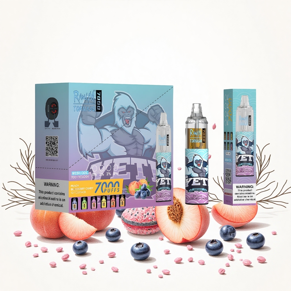 RandM Fumot Tornado 7000 Puffs Peach Málna Candy 14 ML E-liquid 850 MAH Battery Hungary Vapes