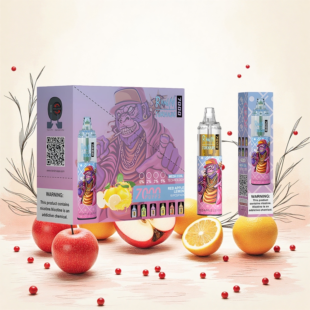 RandM Fumot Tornado 7000 Puffs Piros Alma Citrom 14 ML E-liquid 850 MAH Battery Hungary Vapes