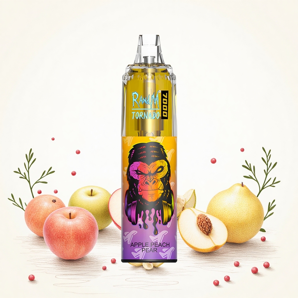 RandM Fumot Tornado 7000 Puffs Általánosható e-pohár Alma Barack Körte 14 ML E-liquid 850 MAH Battery Hungary Vapes