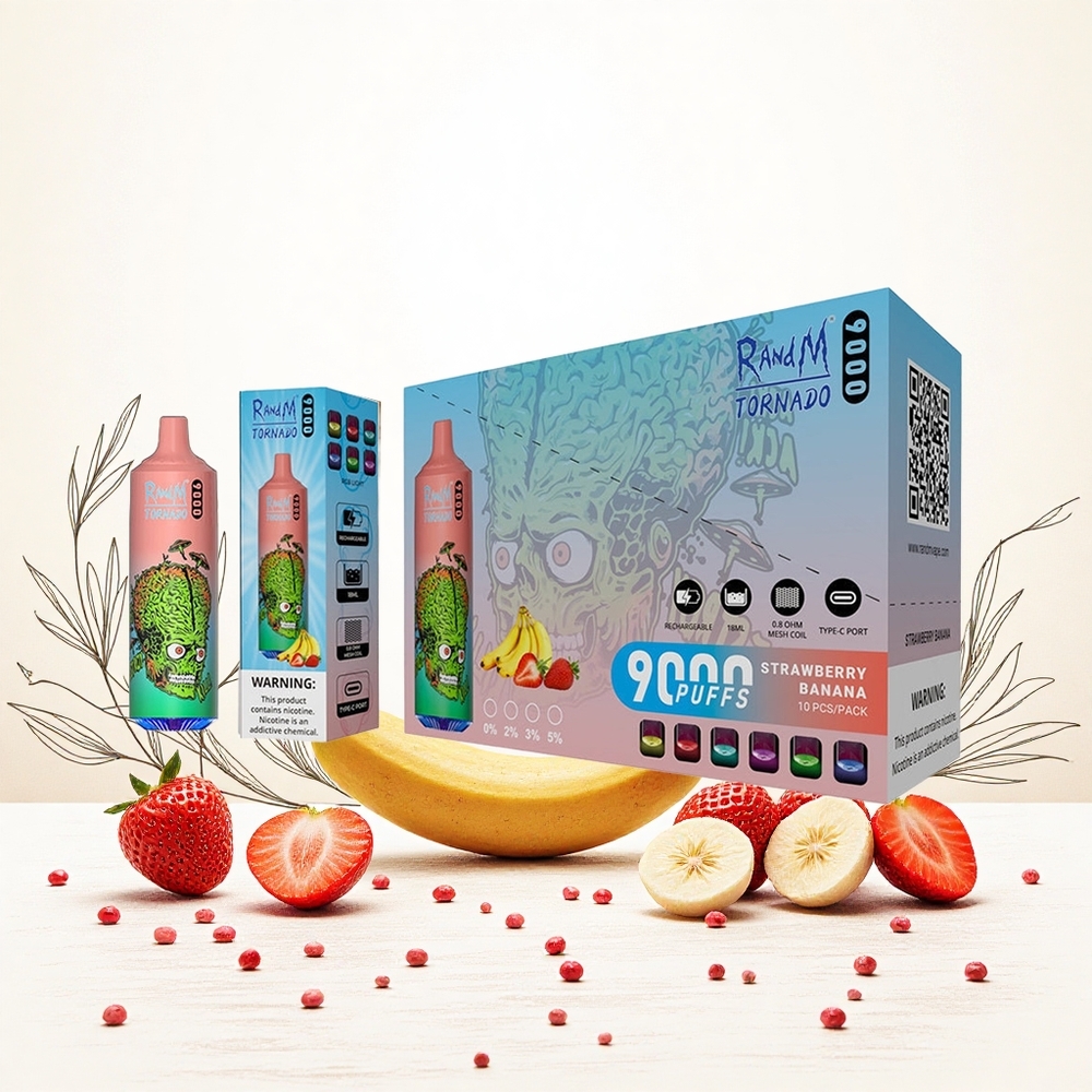 RandM Fumot Tornado 9000 Puffs (9000 Puff 18 mL) Eper Banán Hungary Vapes