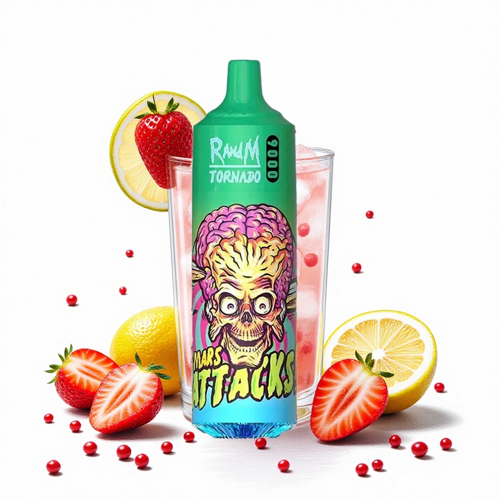 RandM Fumot Tornado 9000 Puffs 18 mL E-likvidum Eper Limonád Hungary Vapes