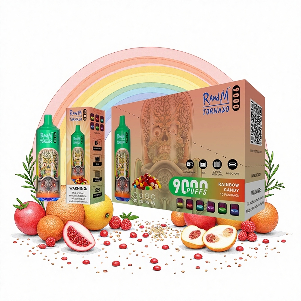 RandM Fumot Tornado 9000 Puffs 18 mL Elfogyasztható Vape Szivárványos Édesség Hungary Vapes