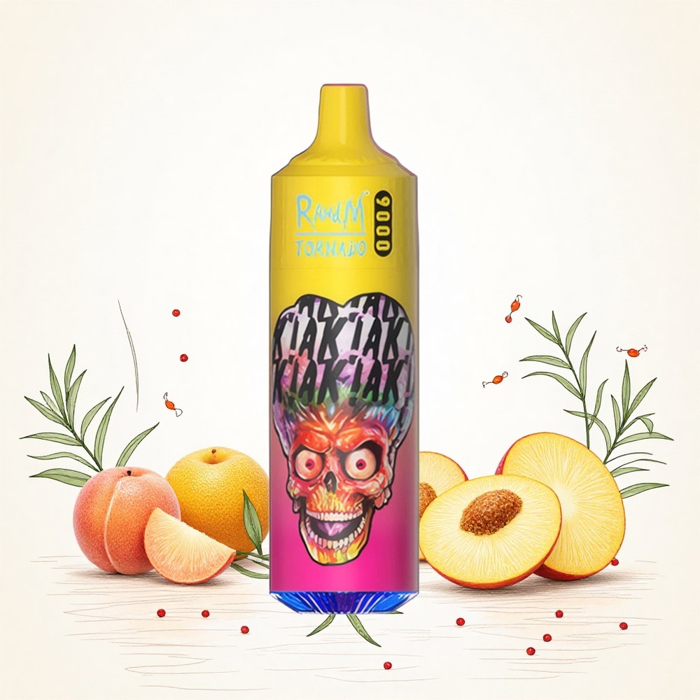 RandM Fumot Tornado 9000 Puffs 18 mL Elfolyadék Kapacitás és 850 mAh Akkumulátor Peachy Mango Ananász Hungary Vapes