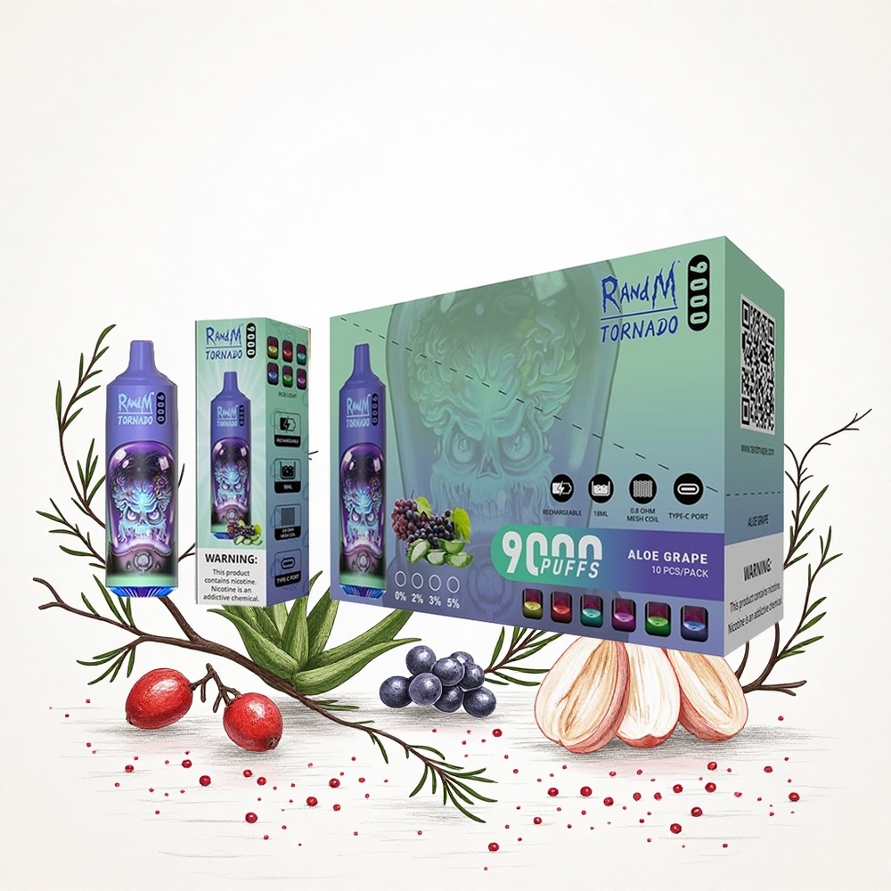 RandM Fumot Tornado 9000 Puffs Aloe Szőlő 18 mL E-liquid és 850 mAh Akkumulátor Hungary Vapes