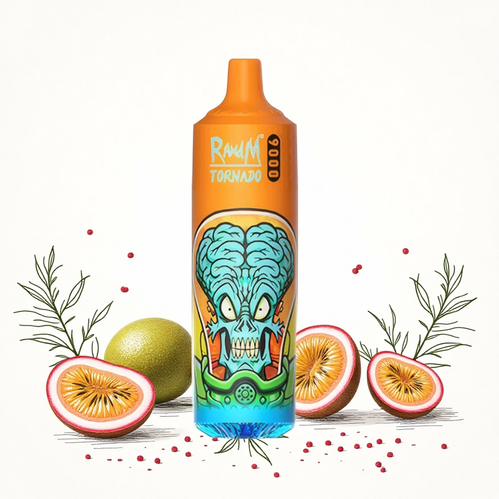 RandM Fumot Tornado 9000 Puffs Eldobható E-cigaretta Kivi Passiógyümölcs Guava 18 mL E-liquid Kapacitás Hungary Vapes