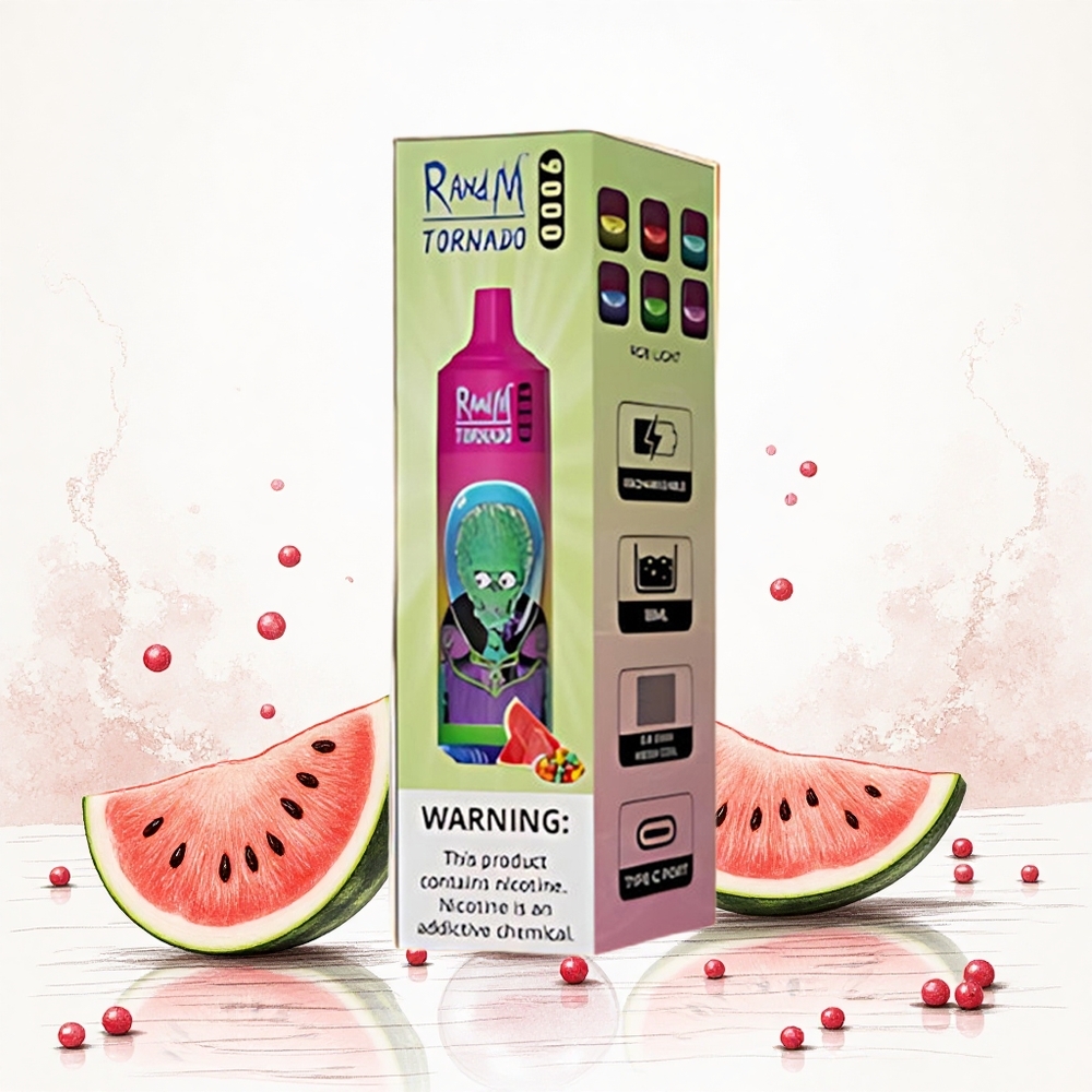 RandM Fumot Tornado 9000 Puffs Görögdinnye Buborékrágó 18 mL E-liquid és 850 mAh Tölthető Hungary Vapes
