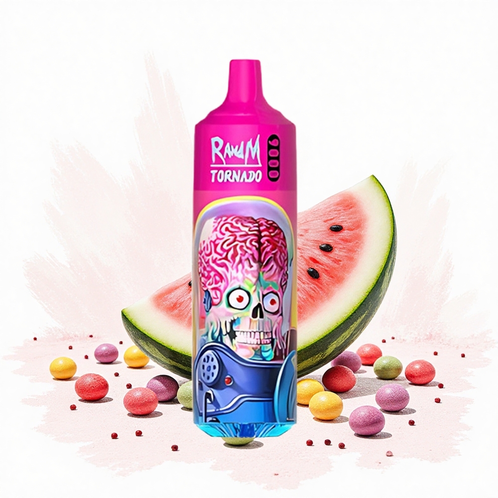 RandM Fumot Tornado 9000 Puffs Görögdinnye Skittles 850 mAh Újratölthető és 18 mL E-liquid Hungary Vapes