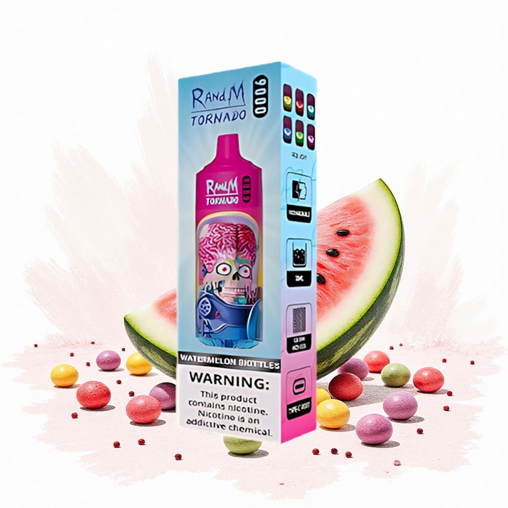 RandM Fumot Tornado 9000 Puffs Görögdinnye Skittles 850 mAh Újratölthető és 18 mL E-liquid Hungary Vapes