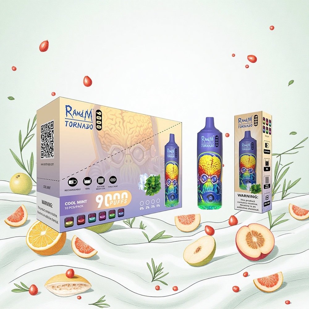 RandM Fumot Tornado 9000 Puffs Hűvös Mentol 18 mL E-liquid és 850 mAh Akkumulátor Hungary Vapes