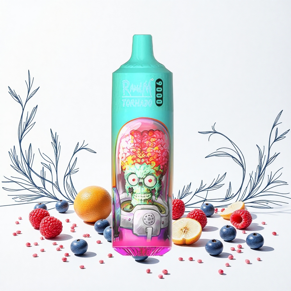 RandM Fumot Tornado 9000 Puffs Kék Savanyú Málna 850 mAh Tölthető Akkumulátor és 18 mL E-liquid Hungary Vapes