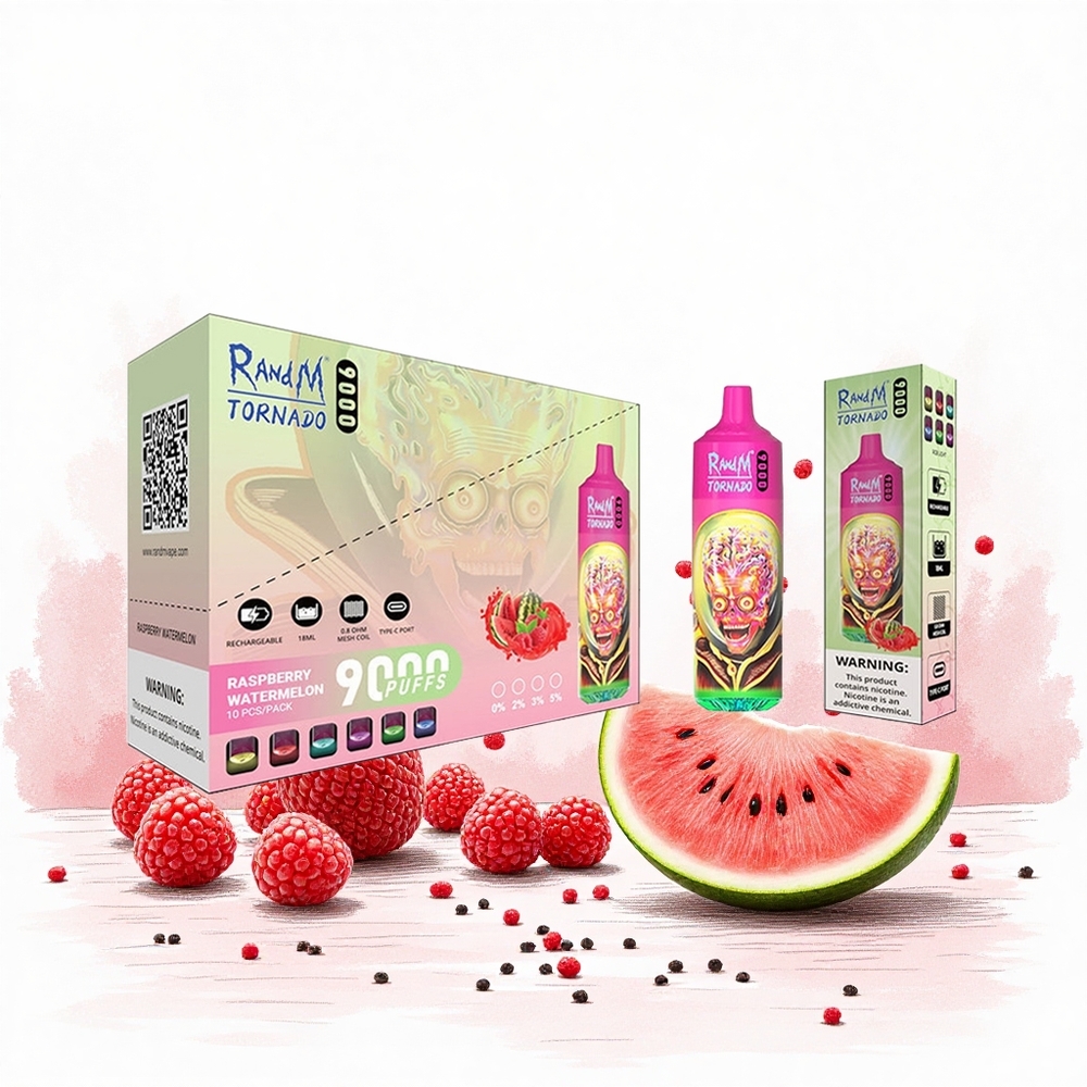 RandM Fumot Tornado 9000 Puffs Málna Görögdinnye 850 mAh Újratölthető 18 mL Hungary Vapes