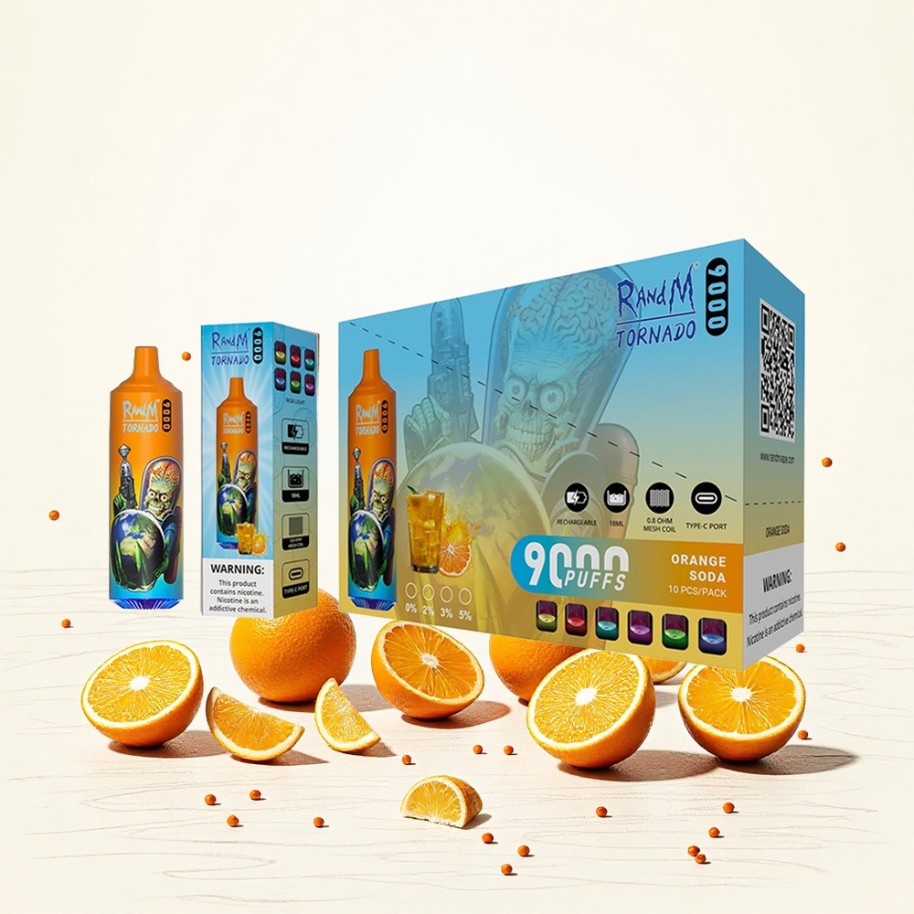 RandM Fumot Tornado 9000 Puffs Narancs Szóda 18 mL Elfolyadék és 850 mAh Akkumulátor Hungary Vapes