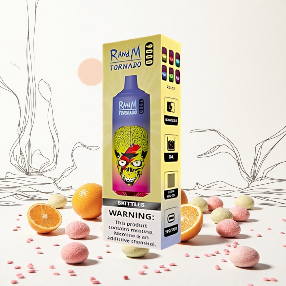 RandM Fumot Tornado 9000 Puffs Skittles Íze 18 mL E-liquid és 850 mAh Újratölthető Akku Hungary Vapes