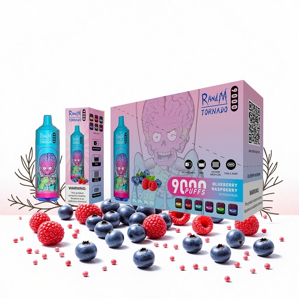 RandM Fumot Tornado 9000 Puffs Áfonya Málna 18 mL E-liquid 850 mAh Akku Hungary Vapes