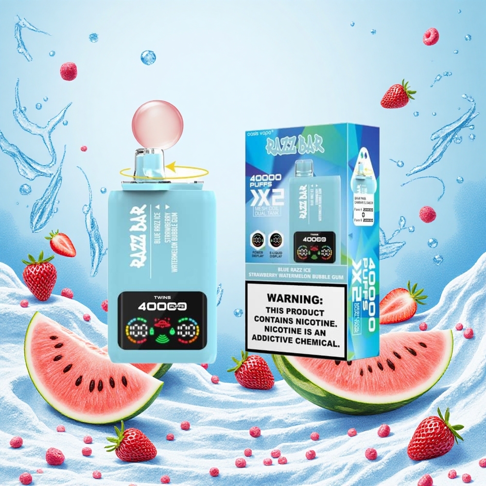 Razz Bar 40000 Puffs Egyszerhasználatos Vape Kék Áfonya Jég-Eper Dinnye Buborék Rágógumi Kijelzős Képernyő Hungary Vapes