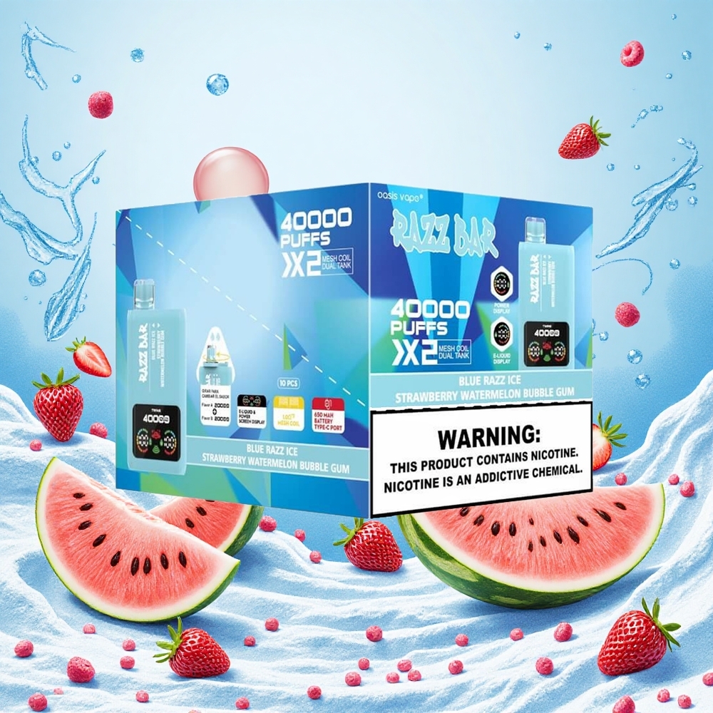 Razz Bar 40000 Puffs Egyszerhasználatos Vape Kék Áfonya Jég-Eper Dinnye Buborék Rágógumi Kijelzős Képernyő Hungary Vapes