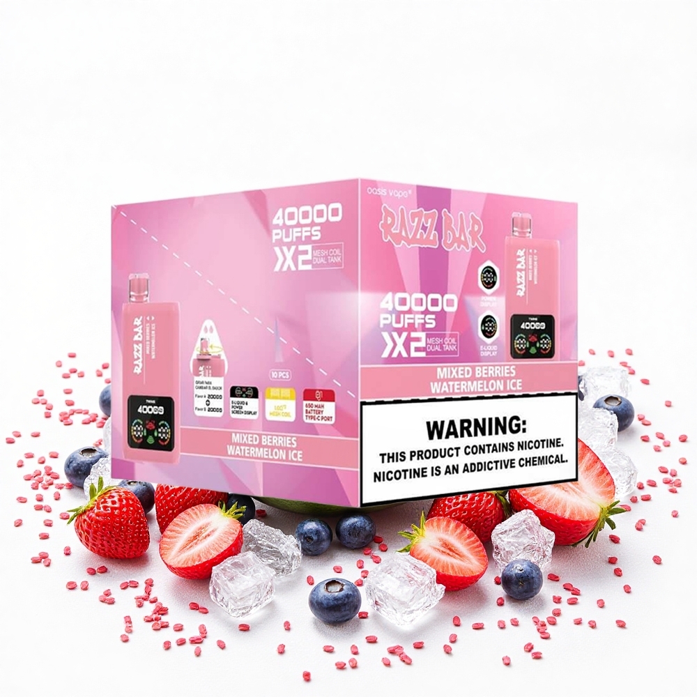 Razz Bar 40000 Puffs Eldobható E-cigaretta Vegyesbogyós_Görögdinnye Jég 650 Mah Akkumulátor Type-C Port Hungary Vapes