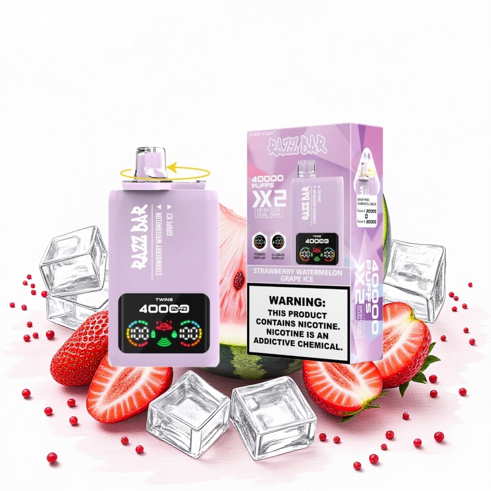 Razz Bar 40000 Puffs Eldobható Vape Eper Dinnye_Szőlő Jég 10 Ohm 2 Mesh Coil 650 Mah Type-C Port Hungary Vapes
