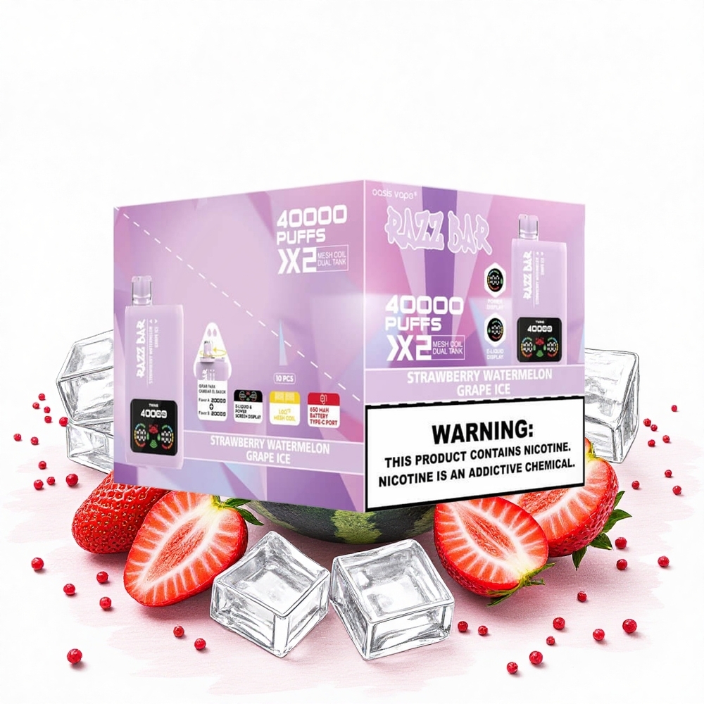 Razz Bar 40000 Puffs Eldobható Vape Eper Dinnye_Szőlő Jég 10 Ohm 2 Mesh Coil 650 Mah Type-C Port Hungary Vapes
