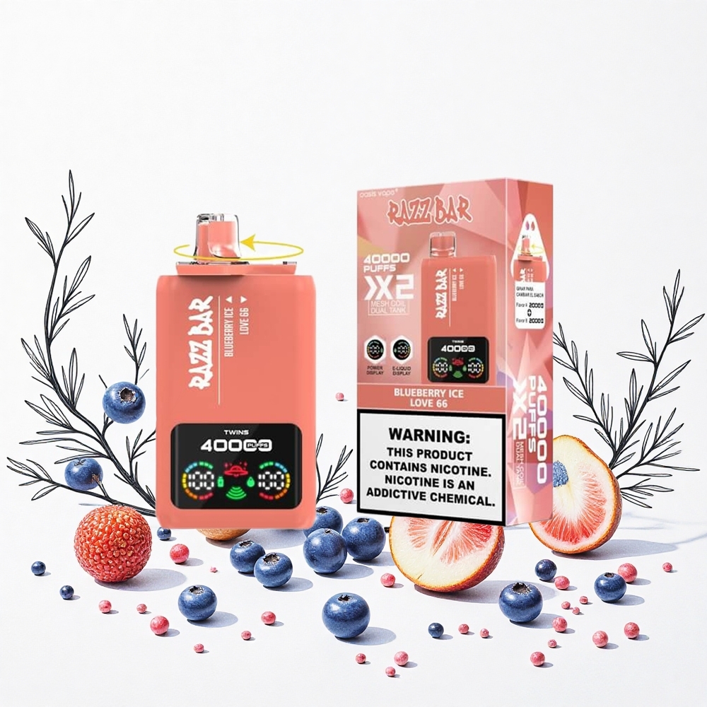 Razz Bar 40000 Puffs Eldobható Vape Áfonya Jég_Love 66 Képernyős Teljesítmény Megjelenítés Hungary Vapes