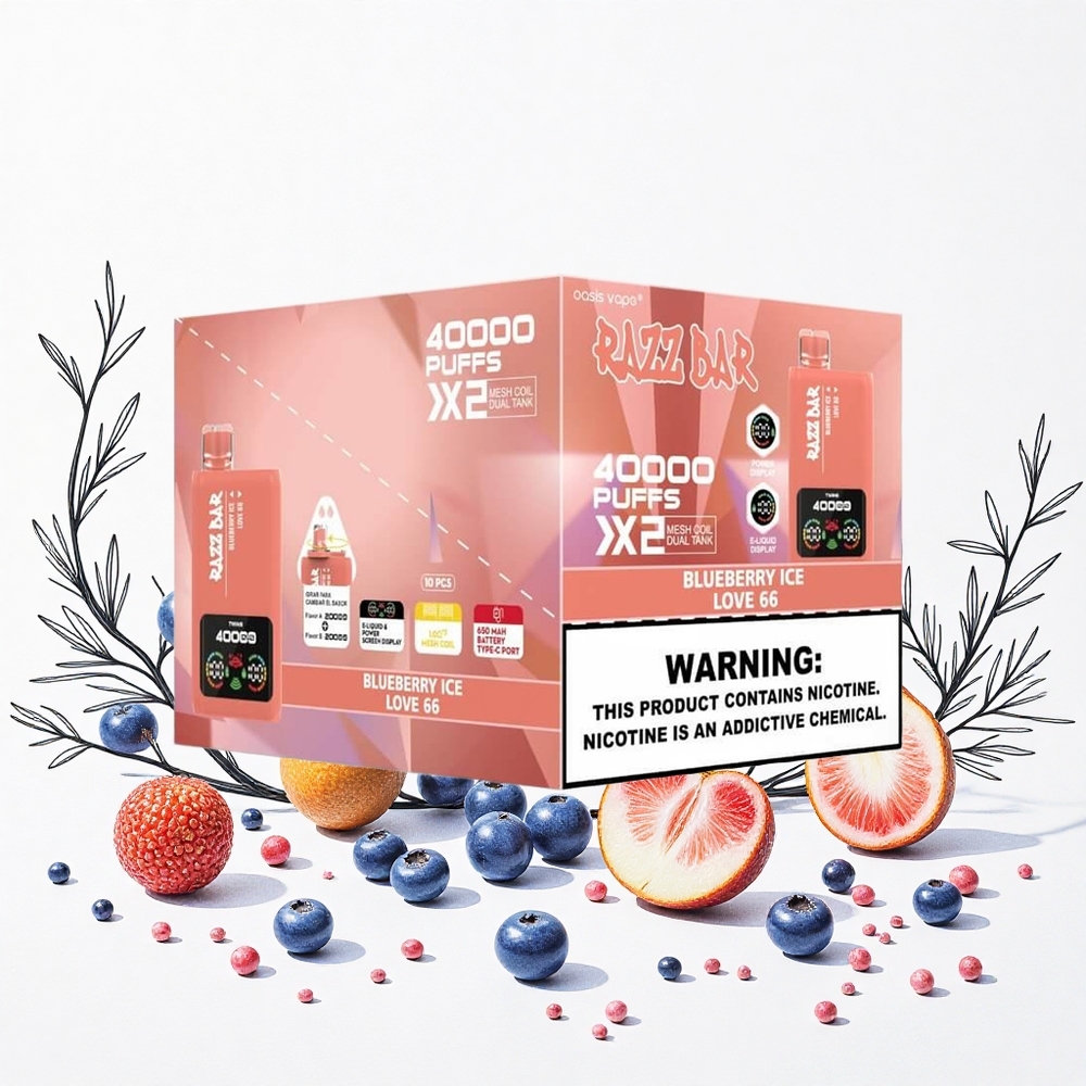 Razz Bar 40000 Puffs Eldobható Vape Áfonya Jég_Love 66 Képernyős Teljesítmény Megjelenítés Hungary Vapes