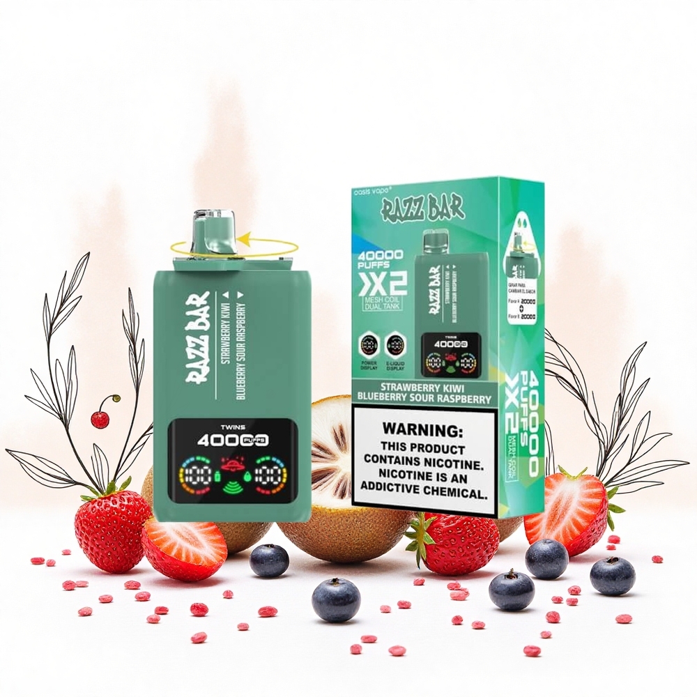 Razz Bar 40000 Puffs Eldobható e-cigaretta Eper-Kiwi_Áfonya Savanyú Málna Típusú 650 Mah Battery Type-C Port Hungary Vapes
