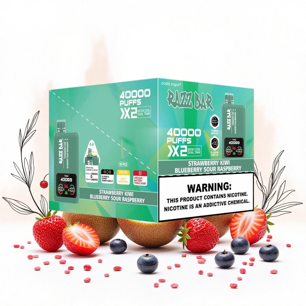 Razz Bar 40000 Puffs Eldobható e-cigaretta Eper-Kiwi_Áfonya Savanyú Málna Típusú 650 Mah Battery Type-C Port Hungary Vapes