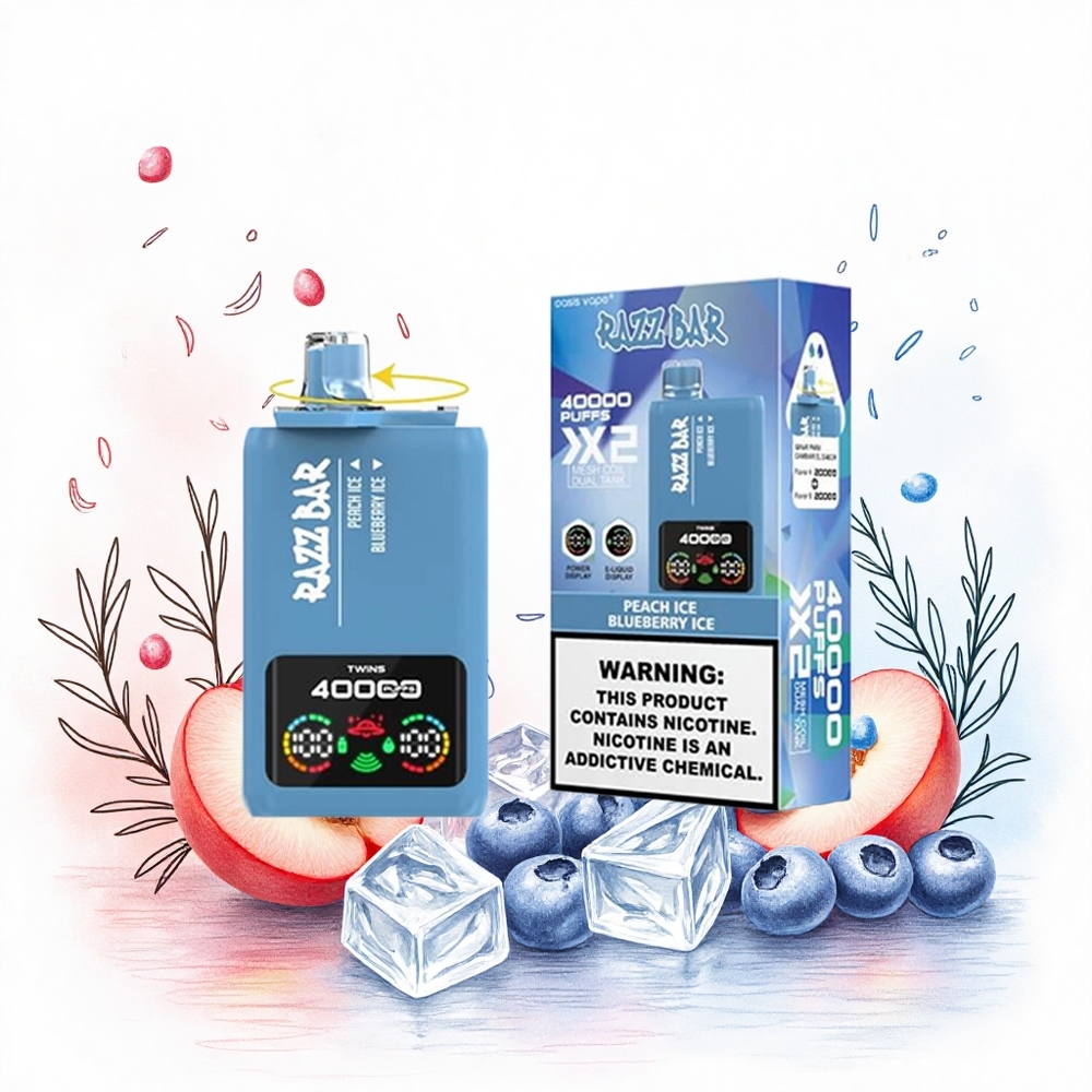 Razz Bar 40000 Puffs Elszívható E-cigaretta Őszibarack Jég_Áfonya Jég Típusú Kijelzős Képernyő 40000 Füst Hungary Vapes