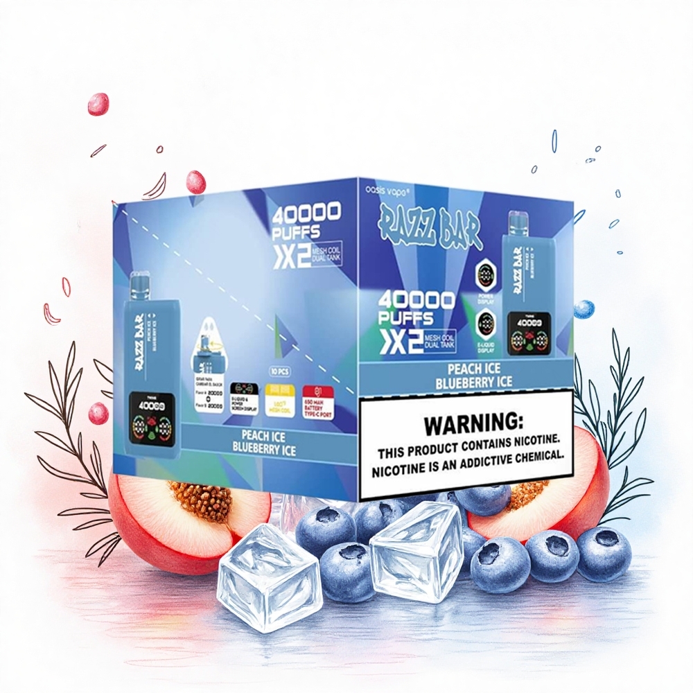 Razz Bar 40000 Puffs Elszívható E-cigaretta Őszibarack Jég_Áfonya Jég Típusú Kijelzős Képernyő 40000 Füst Hungary Vapes