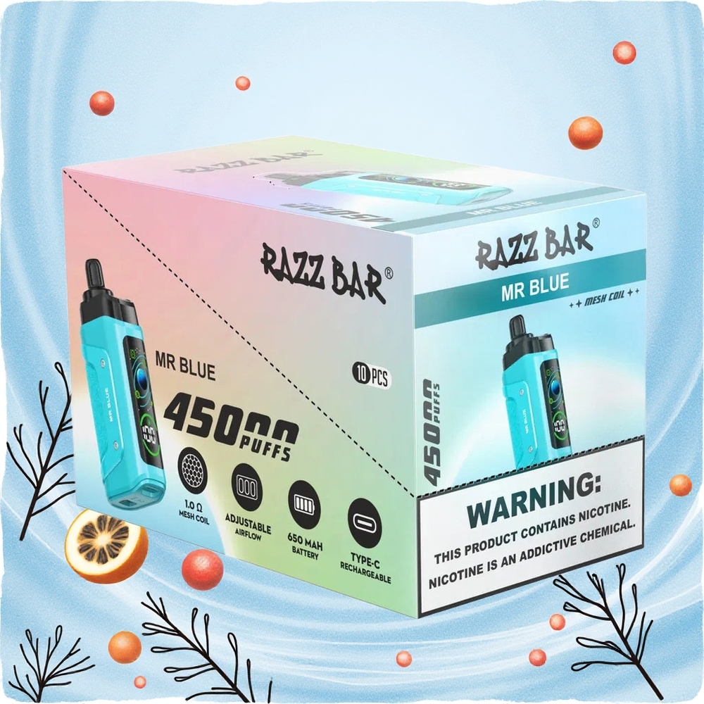 Razz Bar 45000 Puffs Egyhasználatos Vape Kék 10 Ohm Mesh Coil és 20 mg/ml Nikotin Hungary Vapes
