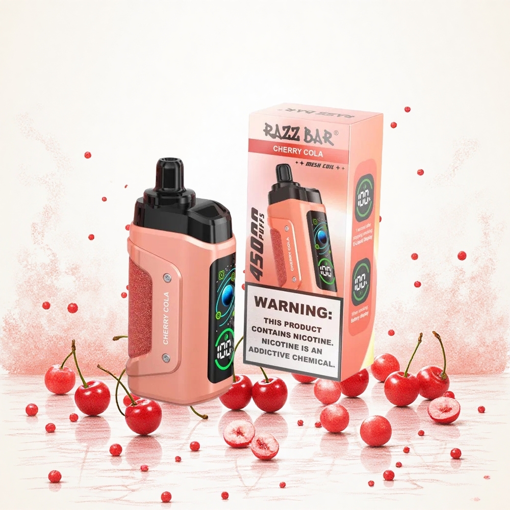 Razz Bar 45000 Puffs Eldobható E-szigaretta Cseresznyes Kóla 10 Ohm Mesh Coil és Állítható Légáramlás Hungary Vapes