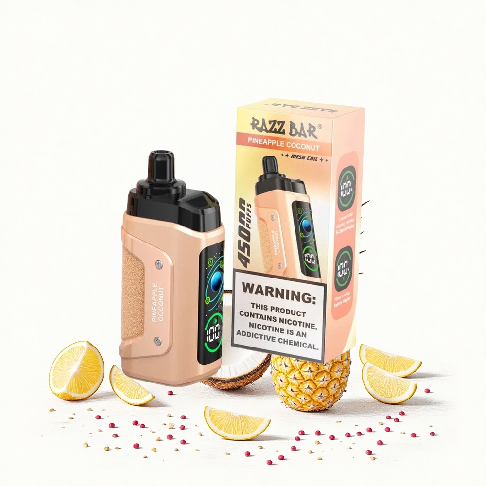 Razz Bar 45000 Puffs Eldobható Vape Ananász Kókusz 10 Ohm Mesh Coil 20 mg/ml Nikotinerőség Hungary Vapes