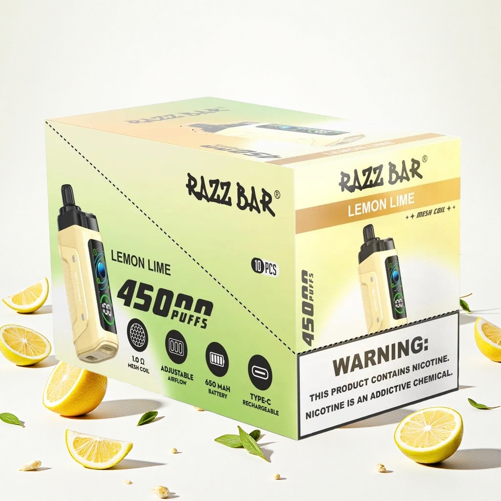 Razz Bar 45000 Puffs Eldobható Vape Citrom Lime 10 Ohm Mesh Coil 20 mg/ml Nikotin Hungary Vapes