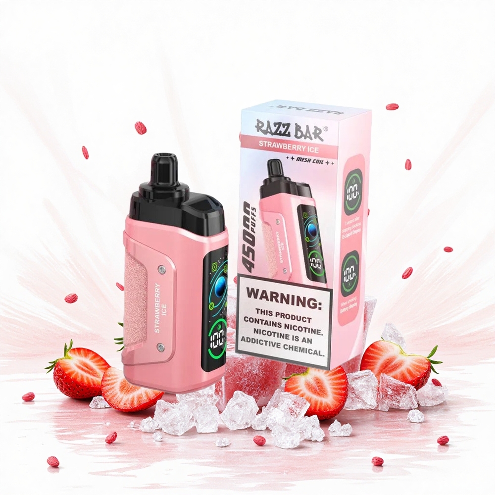Razz Bar 45000 Puffs Elszippantható Vape Eper Jég 10 Ohm Mesh Coil 20 mg/ml Nikotin Hungary Vapes