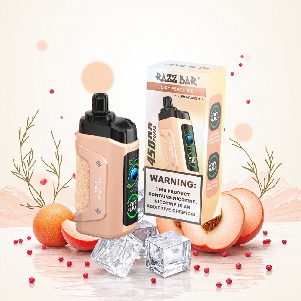 Razz Bar 45000 Puffs Ízletes Barack Jég elszívható e-cigaretta 10 Ohm Mesh Coil 20 mg/ml Nikotin Hungary Vapes