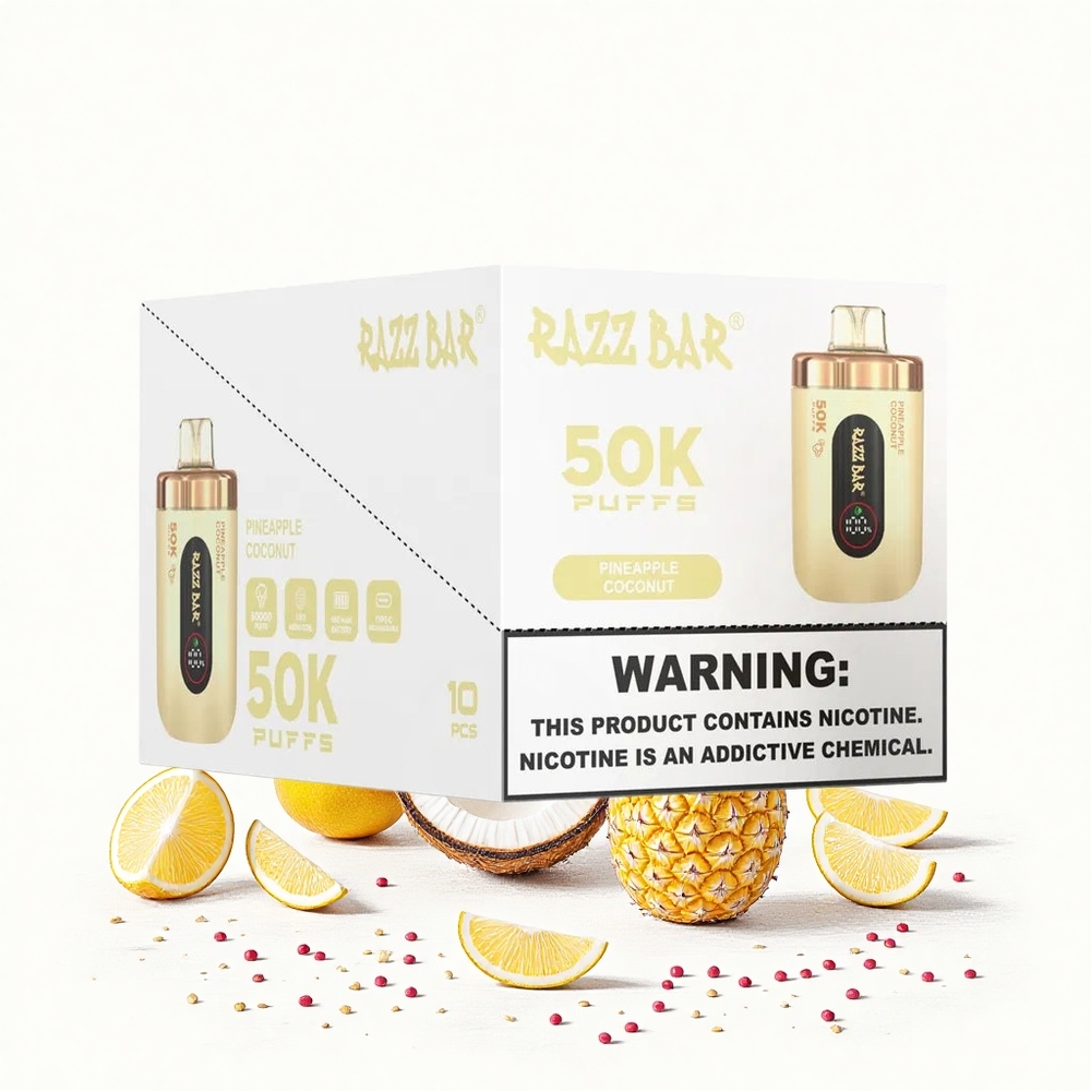 Razz Bar 50000 Puffs Egyhasználatos Vape Ananász-Kókusz 10 Ohm Mesh Coil 650 Mah Akkumulátor Hungary Vapes