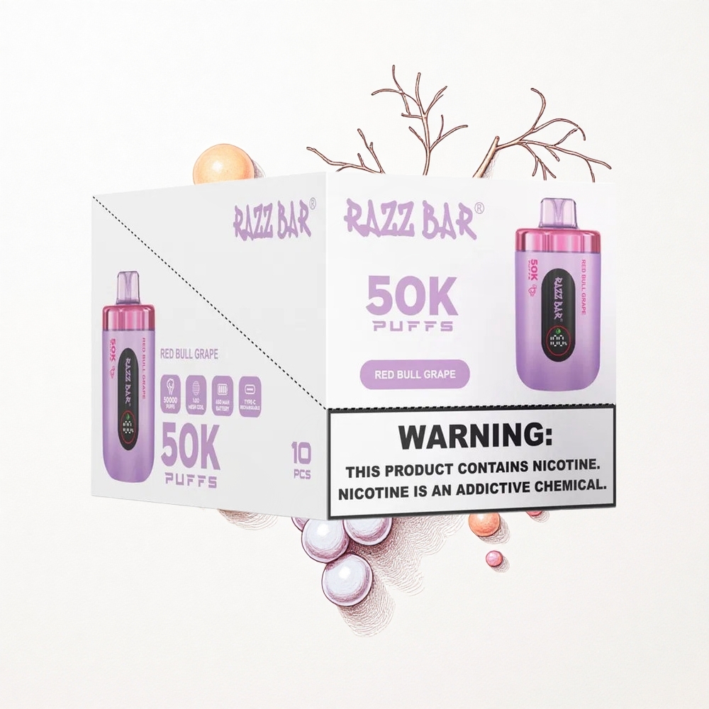 Razz Bar 50000 Puffs Egyszerhasználatos E-cigaretta Vörös Borszőlő 10 Ohm Mesh Coil 650 Mah Akkumulátor Hungary Vapes
