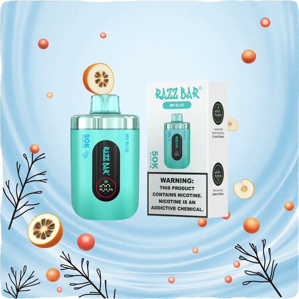 Razz Bar 50000 Puffs Egyszerhasználatos Vape Kék 10 Ohm Mesh Coil 2 Nikotintartalom Hungary Vapes