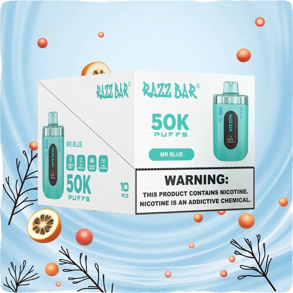 Razz Bar 50000 Puffs Egyszerhasználatos Vape Kék 10 Ohm Mesh Coil 2 Nikotintartalom Hungary Vapes