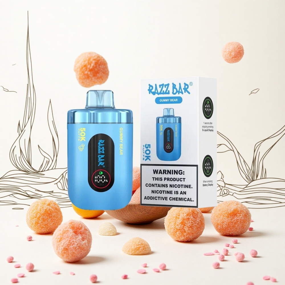 Razz Bar 50000 Puffs Egyszerhasználatos Vape Málna Medve 10 Ohm Mesh Coil 2 Nikotintartalom Hungary Vapes